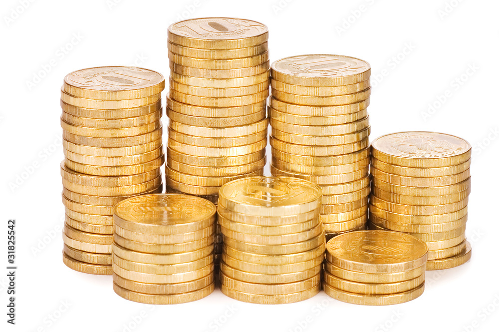 Golden coins isolated on white background Golden coins isolated on white background