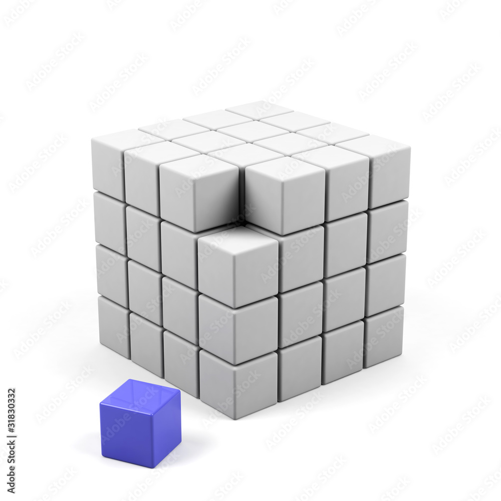 abstract 3d illustration of cube assembling from blocks abstract 3d illustration of cube assembling from blocks
