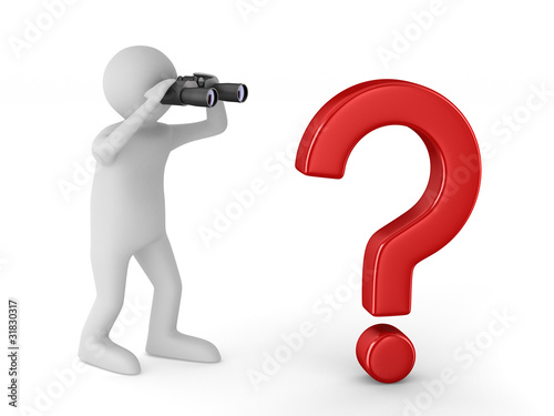 man with binocular on white...