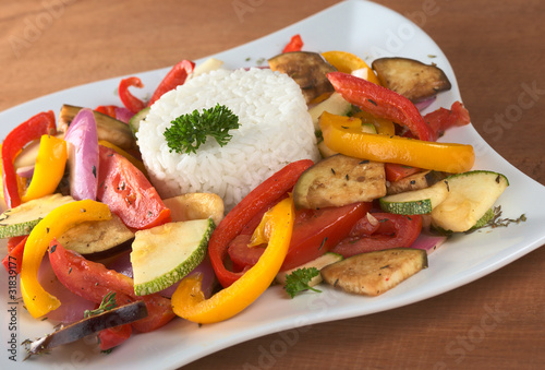 Ratatouille with cooked rice