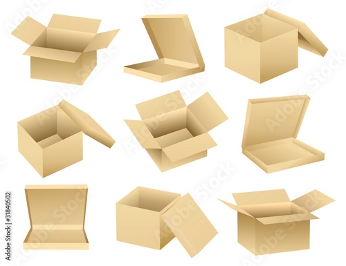 Vector collection of open empty boxes