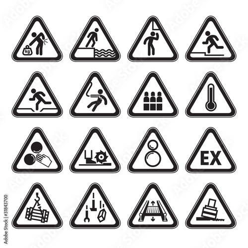 Set of Triangular Warning Hazard Signs black