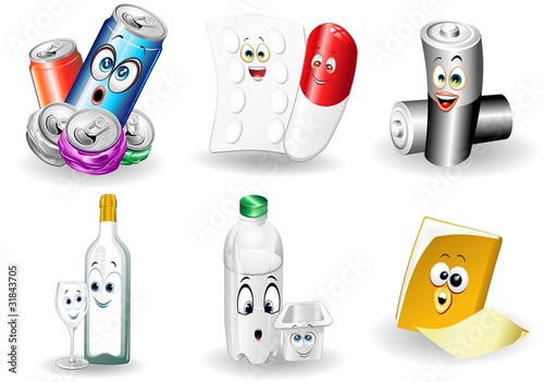 Riciclaggio Oggetti Cartoon-Recycling Objects-Vector