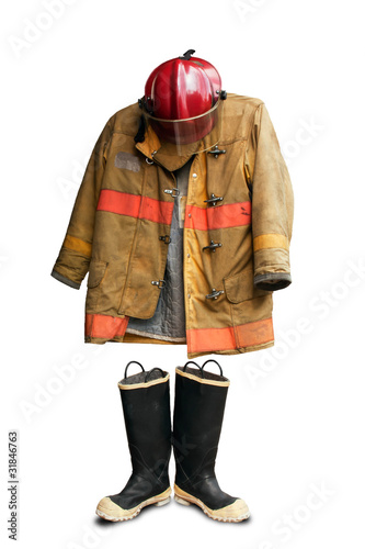 Grunge fireman suit isolated on white background