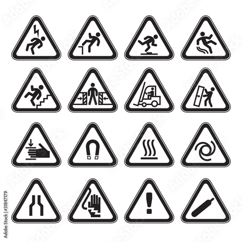 Set Simple of Triangular Warning Hazard Signs black