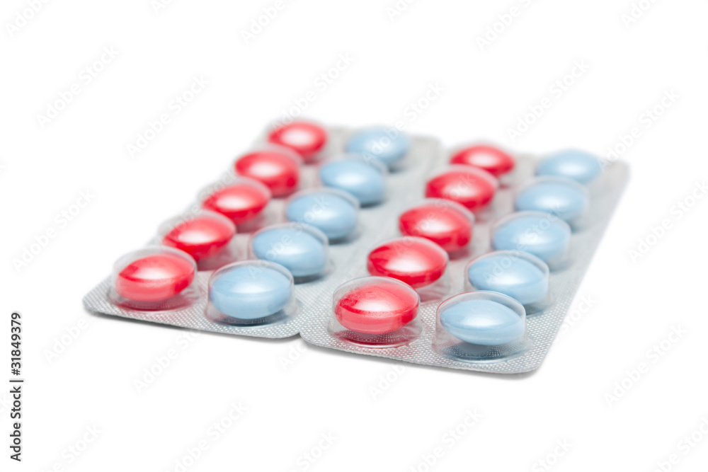 Packed blue and red tablets Packed blue and red tablets