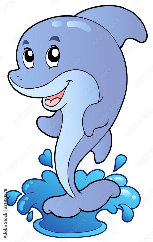 Naklejka premium Cartoon standing dolphin
