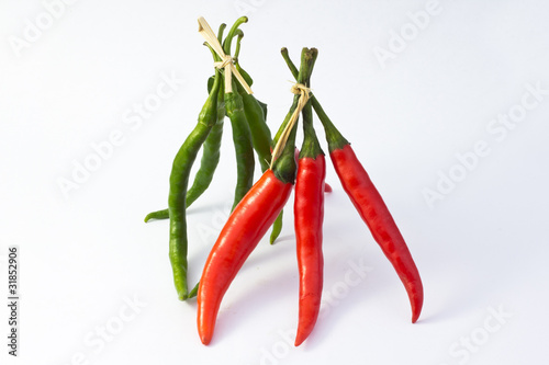 Bunch red and green hot chilli peper