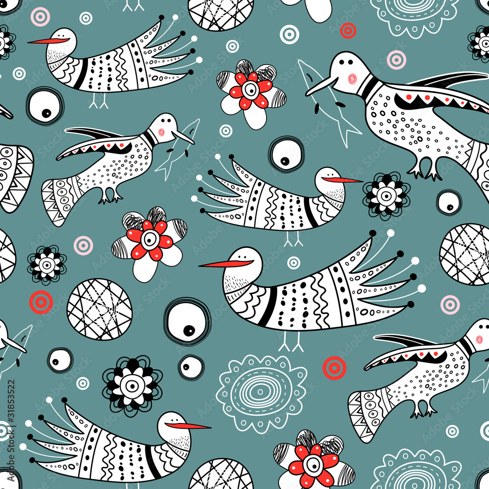 graphic pattern of ornamental birds