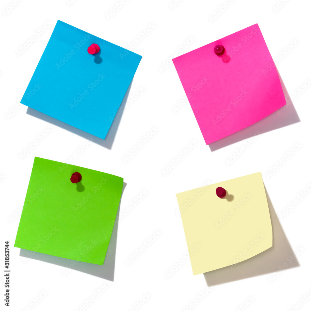 colorful note papers over white background colorful note papers over white background