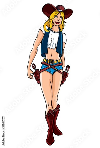 Cartoon of sexy woman in cowboy clothes