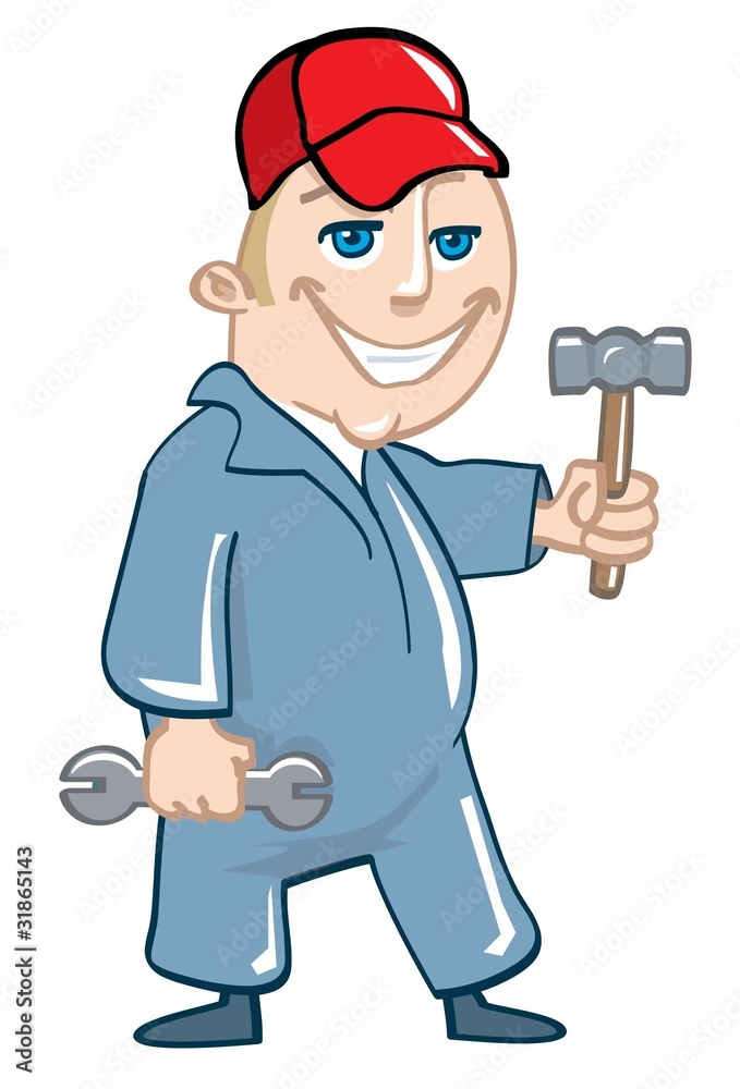 Cartoon handyman with tools