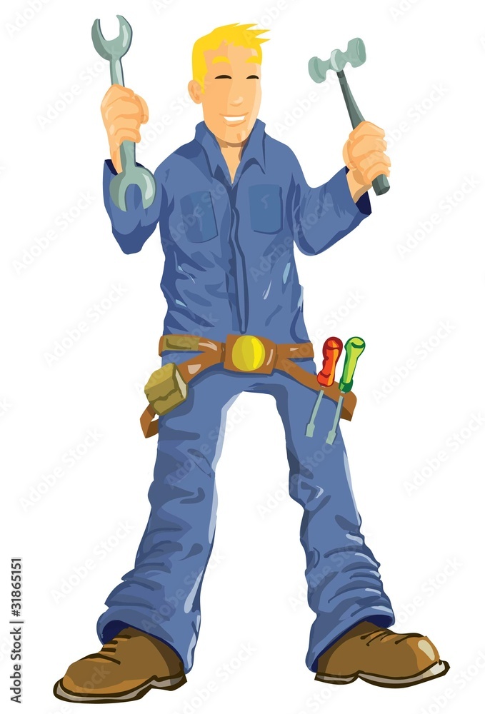 Cartoon mechanic with tools