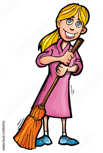 Cartoon cleaner with a broom