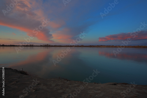 Sunset panorama on the river