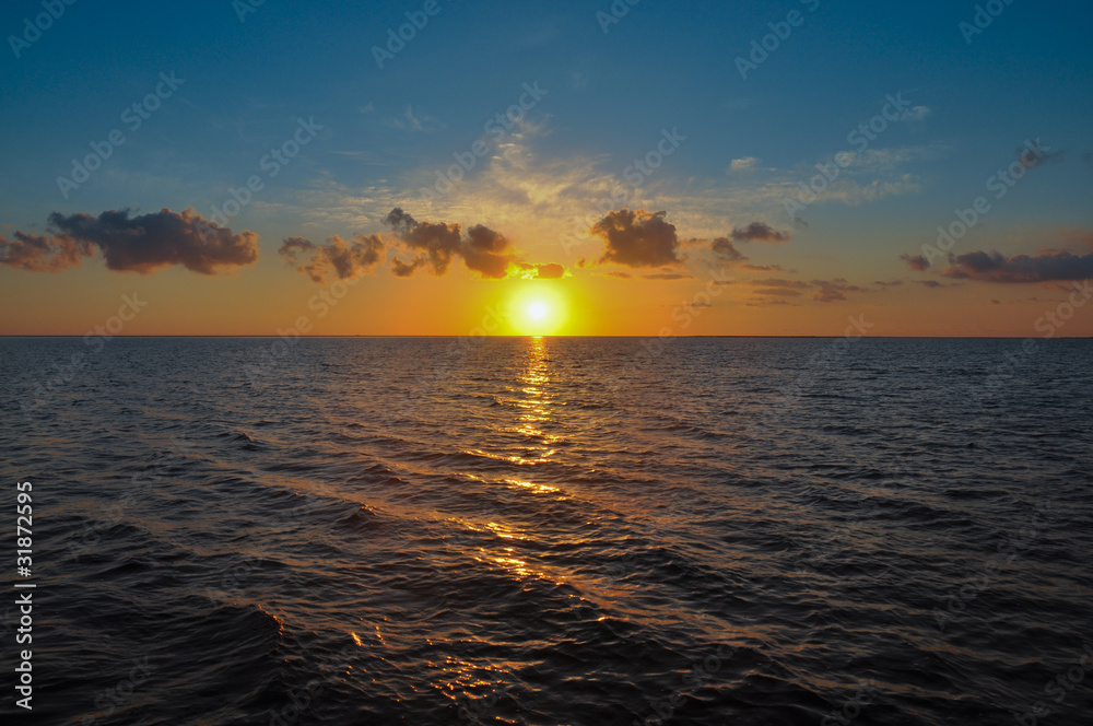 Deep Horizon and Sunset at Sea