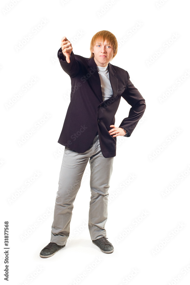 The guy shows a sign of The guy shows a sign of