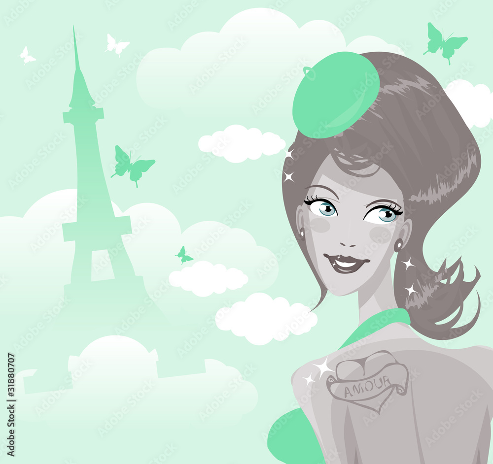 Sexy girl on a background of Tour d'Eiffel silhouette Sexy girl on a background of Tour d'Eiffel silhouette