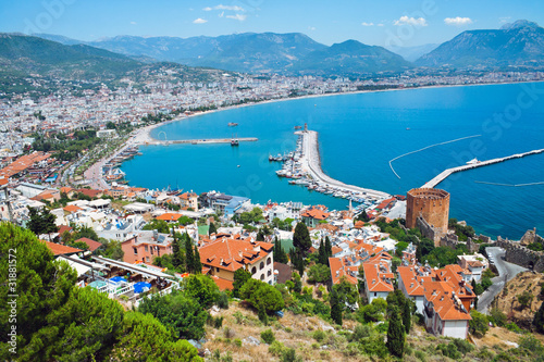 Alanya harbor, Turkey. View to fortress and marina.