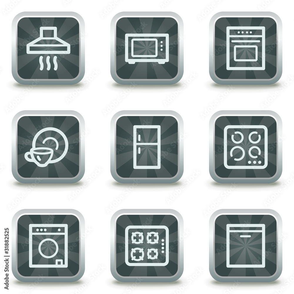 Home appliances web icons, grey square buttons Home appliances web icons, grey square buttons