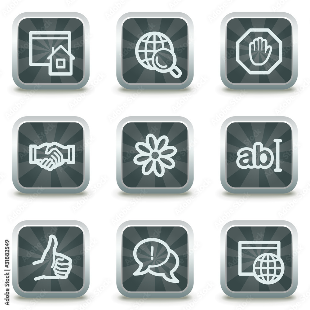 Internet web icons set 1, grey square buttons Internet web icons set 1, grey square buttons