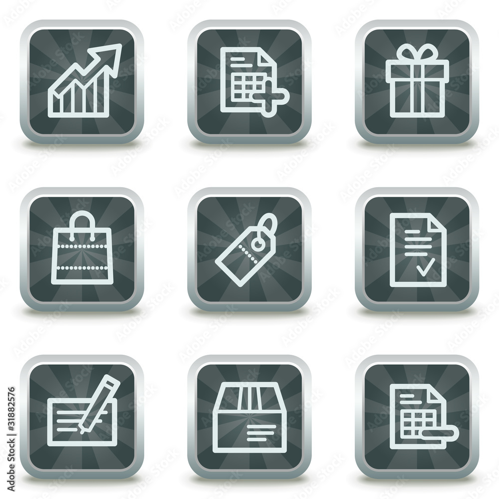 Shopping web icons set 1, grey square buttons