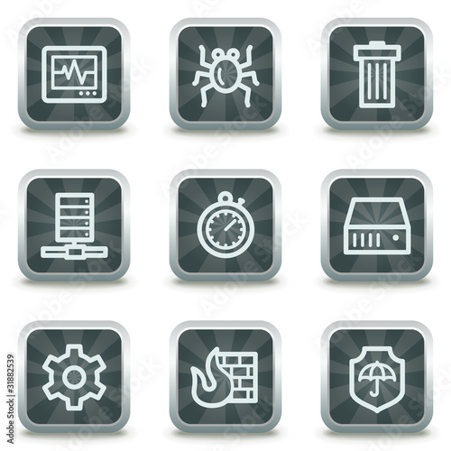 Internet security web icons, grey square buttons