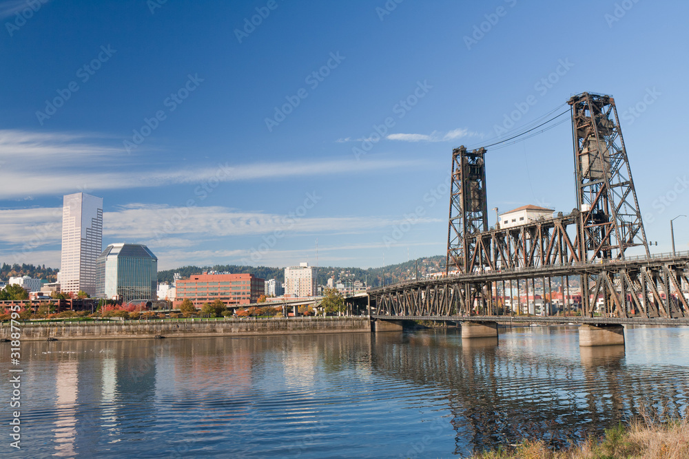 Portland steel bridge and Downtown