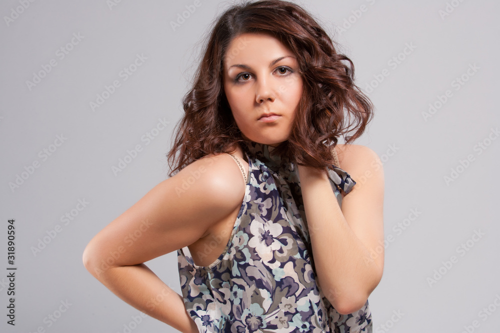 brunette in light dress and sensual expression brunette in light dress and sensual expression