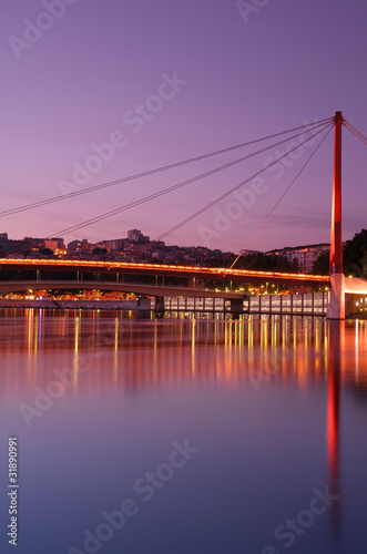 The "Palais de Justice" bridge in Lyon at dusk