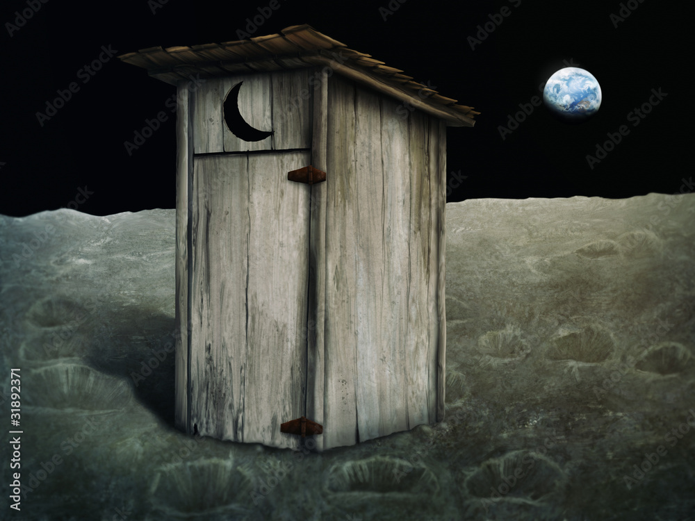 digital painting of an outhouse on the moon - obrazy, fototapety, plakaty 