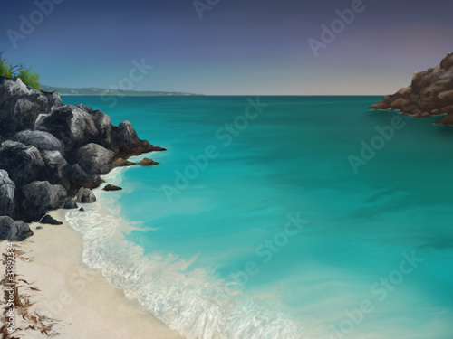 digital painting of an aquamarine ocean bay