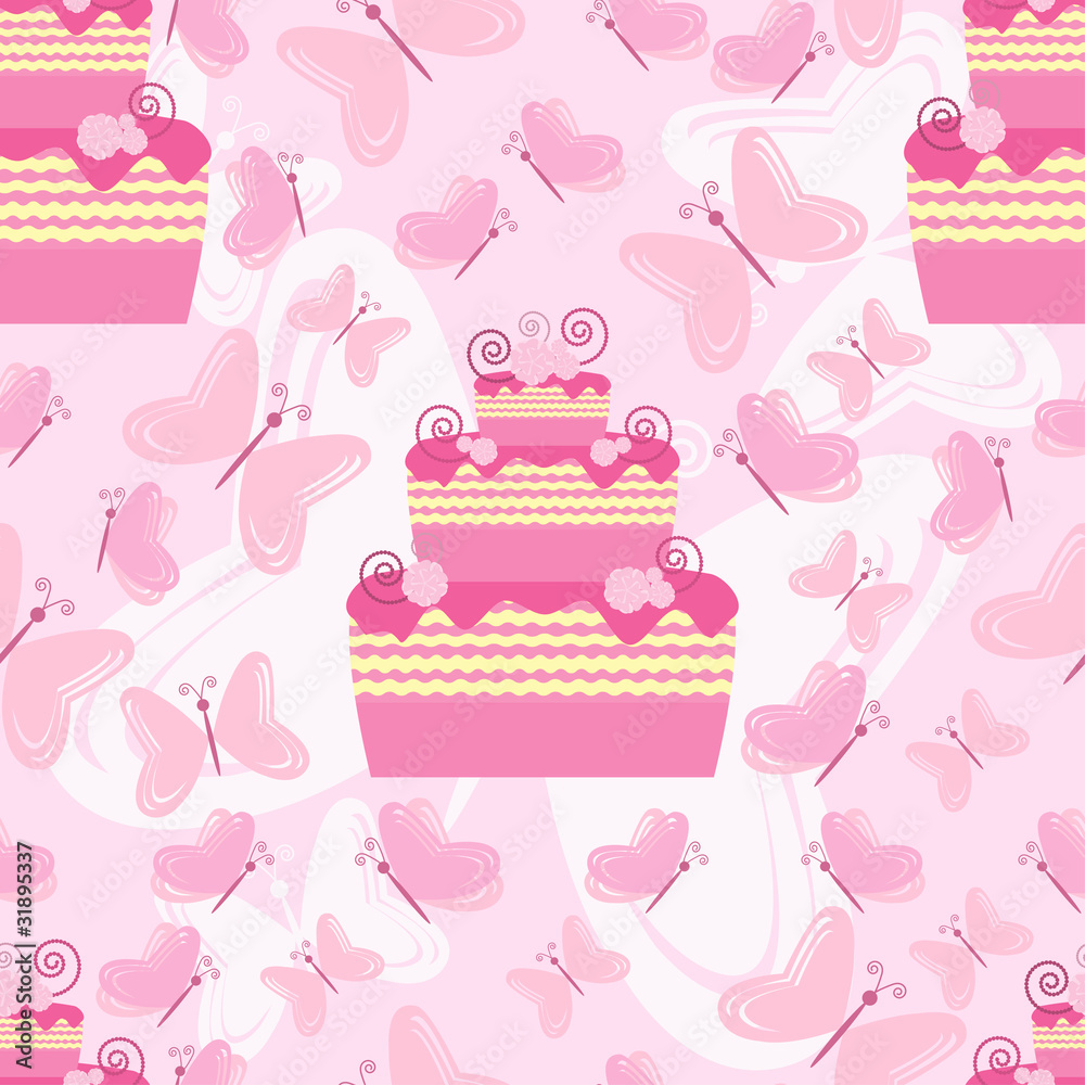 Seamless pattern with cakes and butterflies