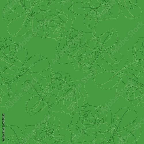 vector green seamless pattern with roses