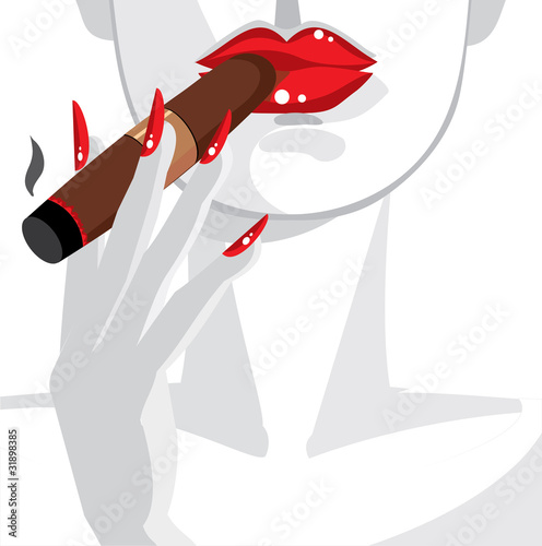 Sexy woman, smoking a cigar