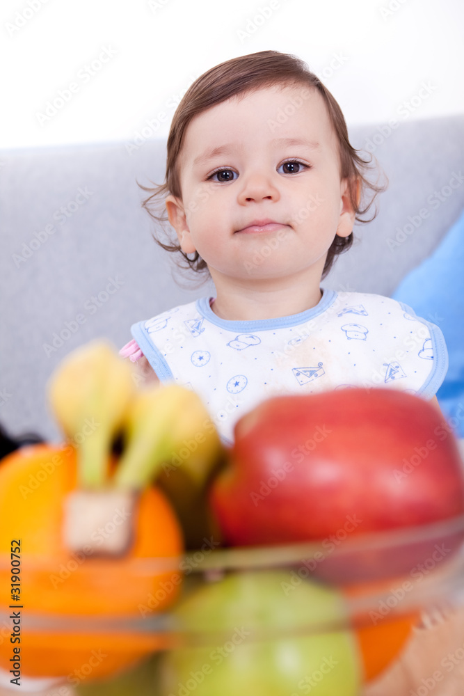 little baby with fruits little baby with fruits