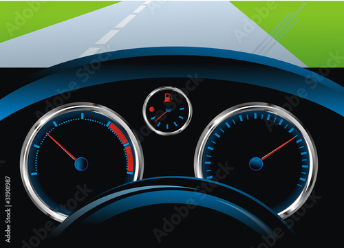 dashboard car - tachometer, speedometer and fuel level sensor