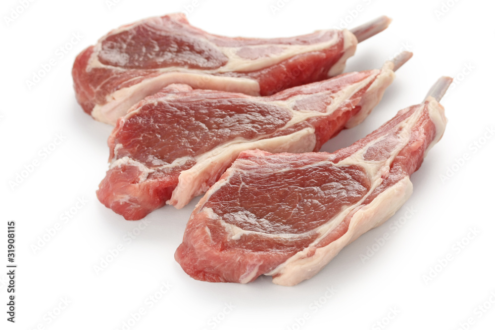 raw fresh lamb chops on white background