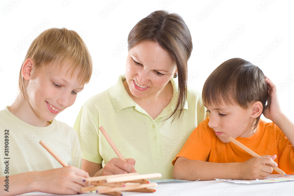 Two boys drowing with their mother Two boys drowing with their mother