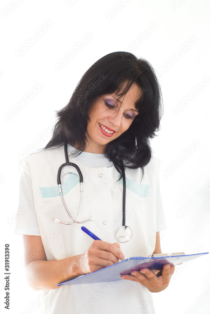 woman doctor on a white woman doctor on a white