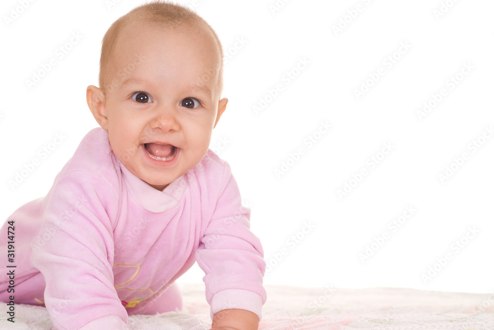 happy baby on a white