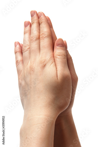 woman hands together symbolizing prayer and gratitude © vj
