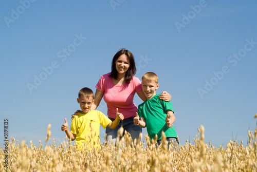 happy mother with two boys