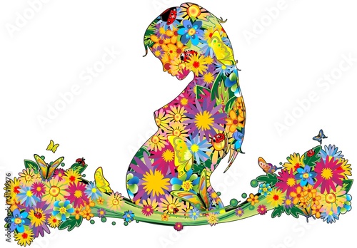Mamma-Donna Incinta Fiori-Mother's Day Flowers-Vector