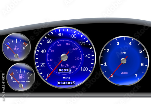 Car dashboard speedometer for motor or sportscar