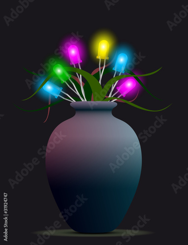 vaso led con foglie