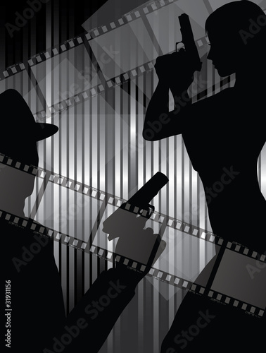 silhouettes with gun and filmstrips #31931156