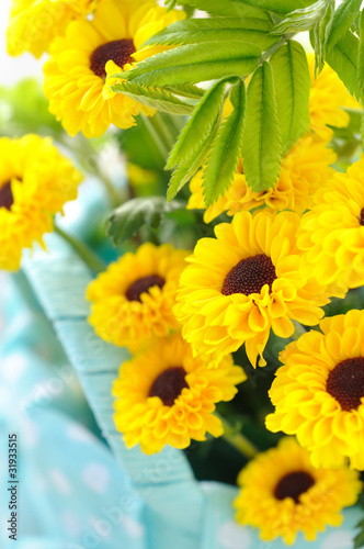 Yellow chrysanthemums in close-up
