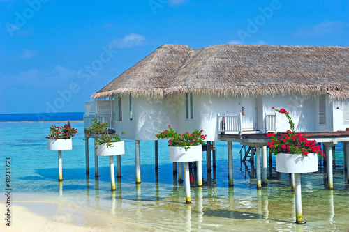 Maldive water villa - bungalows close up