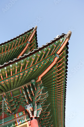 Detail of traditional roof at Changdeok Palace in Seoul, South K